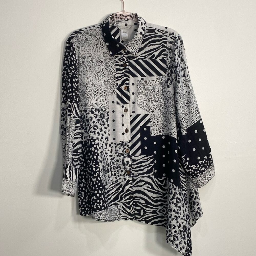 Multiples Boho Top Mixed Media Patchwork Asymmetr… - image 1